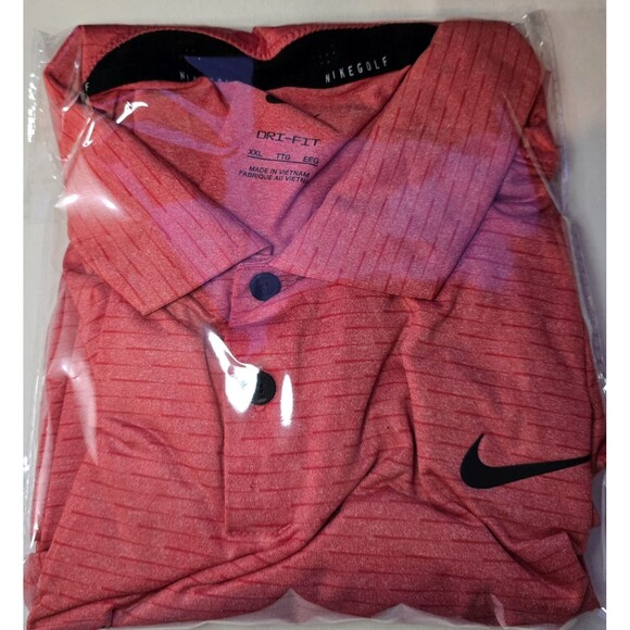 NIKE GOLF Polo Mens XXL Orange Striped Dri-Fit UV Short Sleeve Activewear - Picture 5 of 6